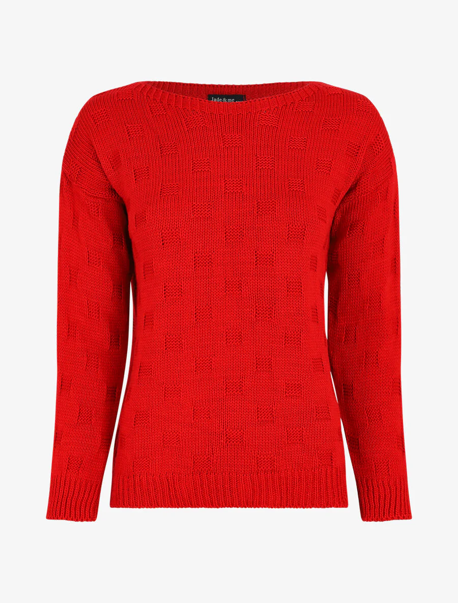 Pull classique à imprimé effet damier - Rouge