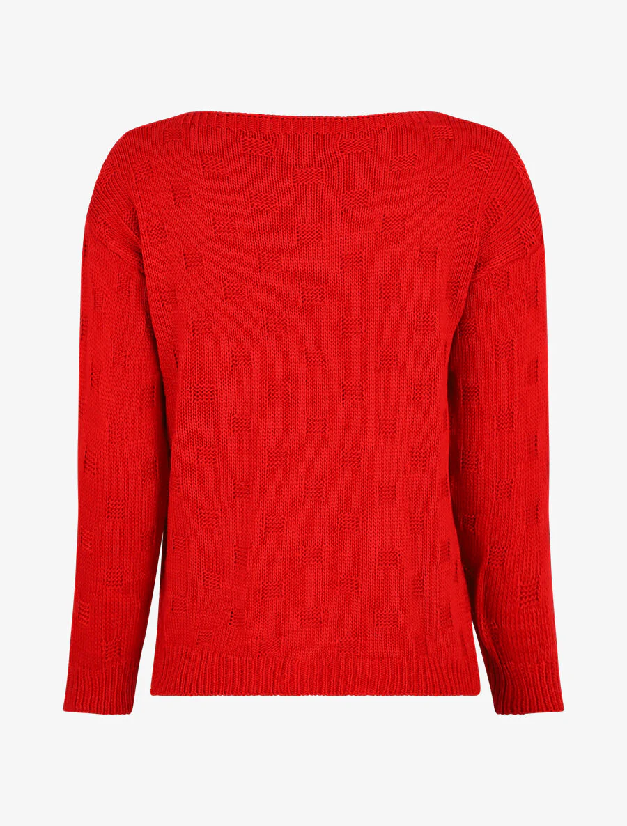 Pull classique à imprimé effet damier - Rouge - Image 2