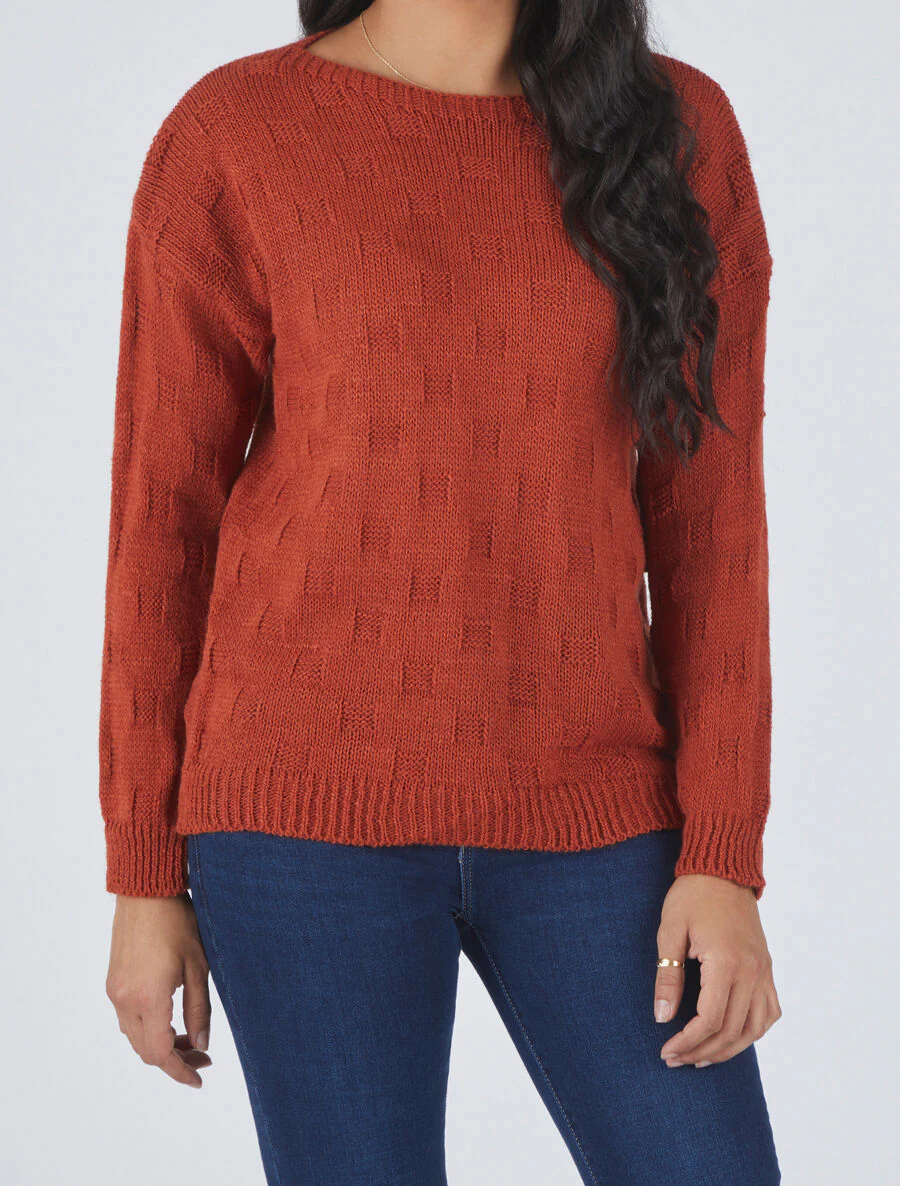 Pull classique à imprimé effet damier - Terre de sienne - Image 4