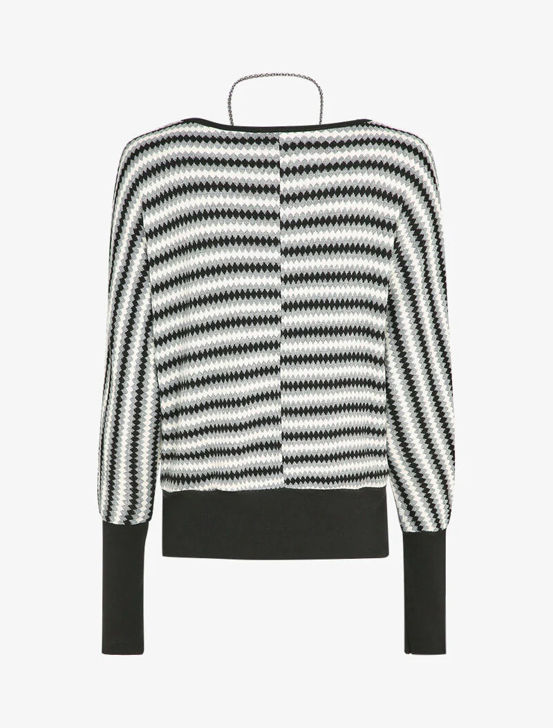 Pull col bateau à imprimé géométrique - Gris clair - Image 2