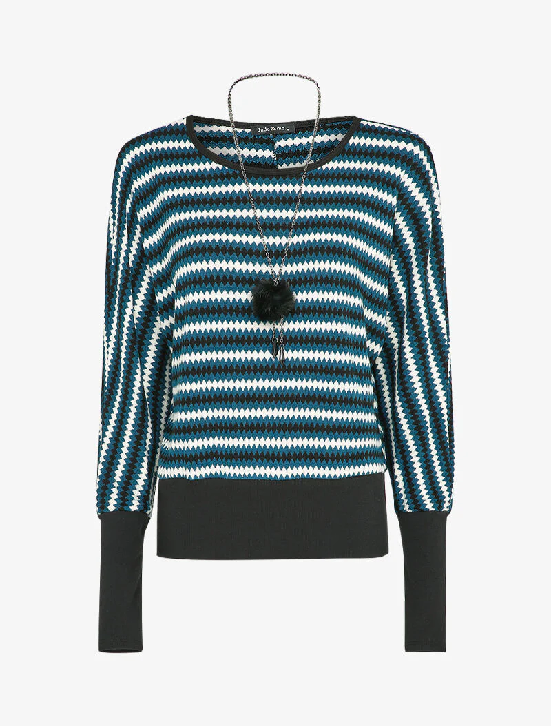 Pull col bateau à imprimé géométrique - Bleu