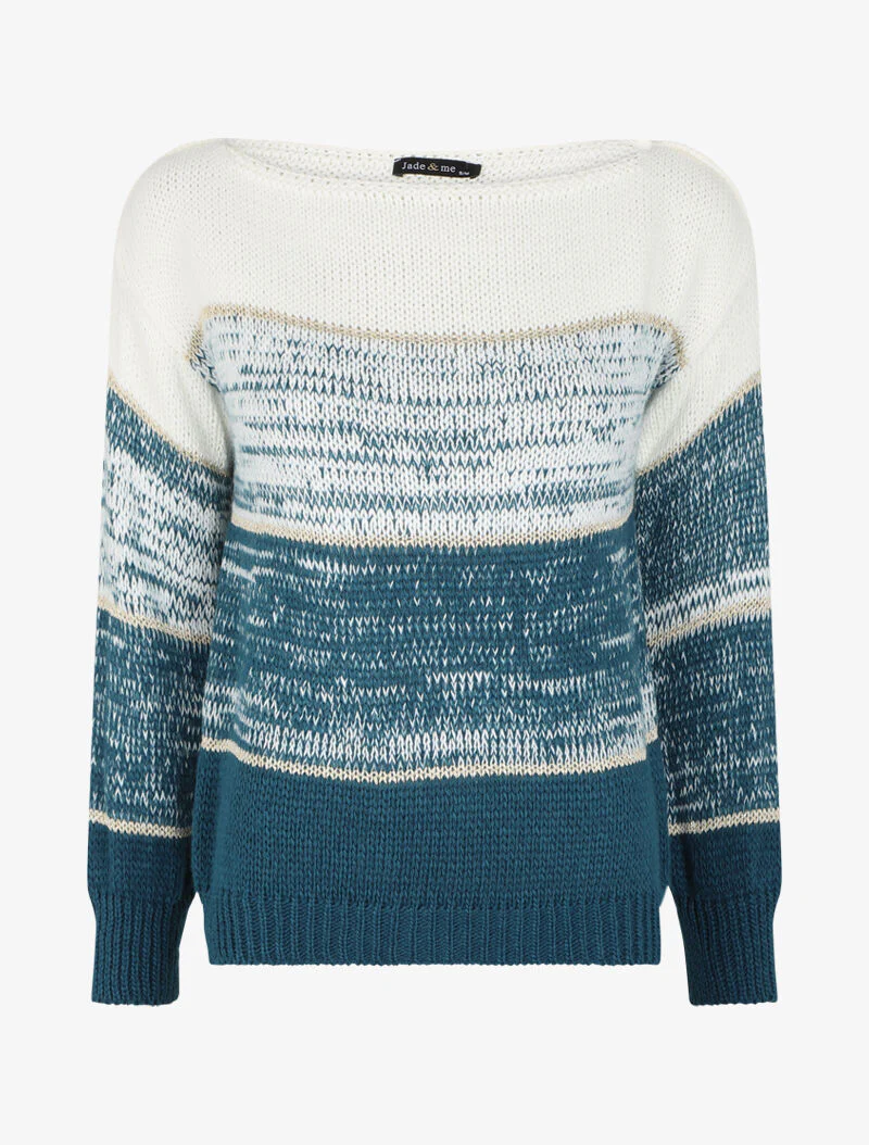 Pull col bateau à motifs rayés dorés - Bleu
