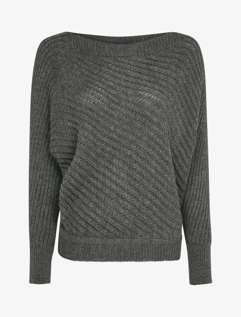Pull col bateau en maille striée - Gris foncé