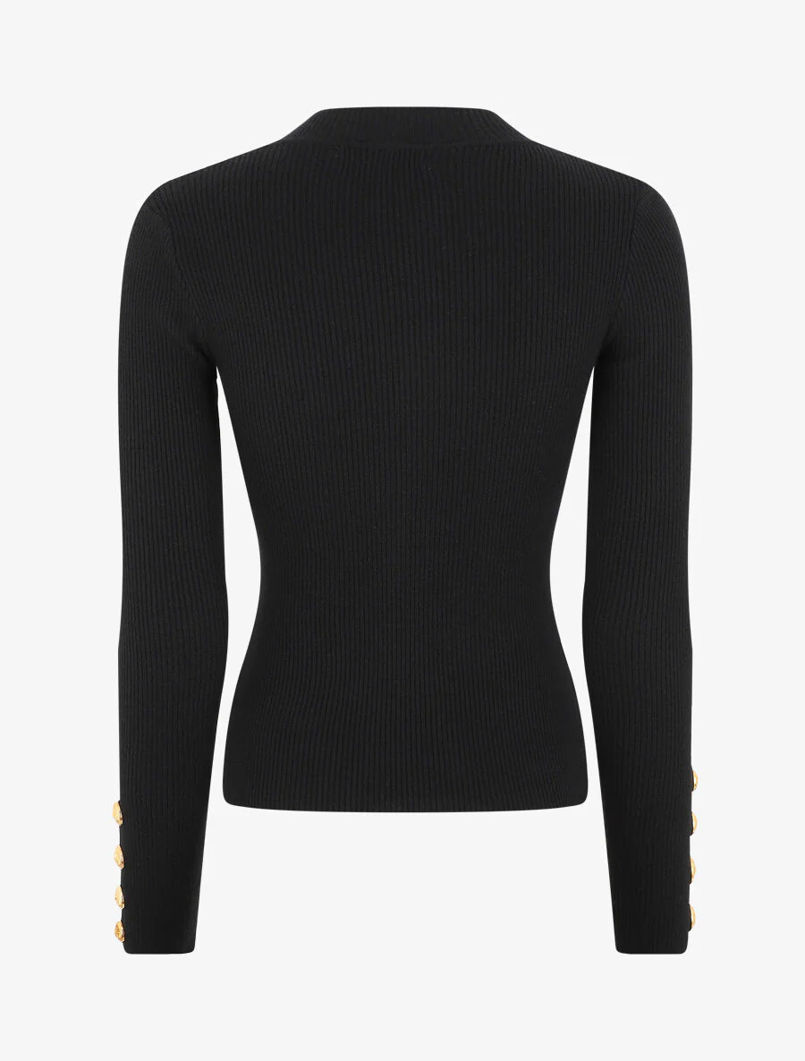 Pull col montant ajusté à boutons - Noir - Image 2
