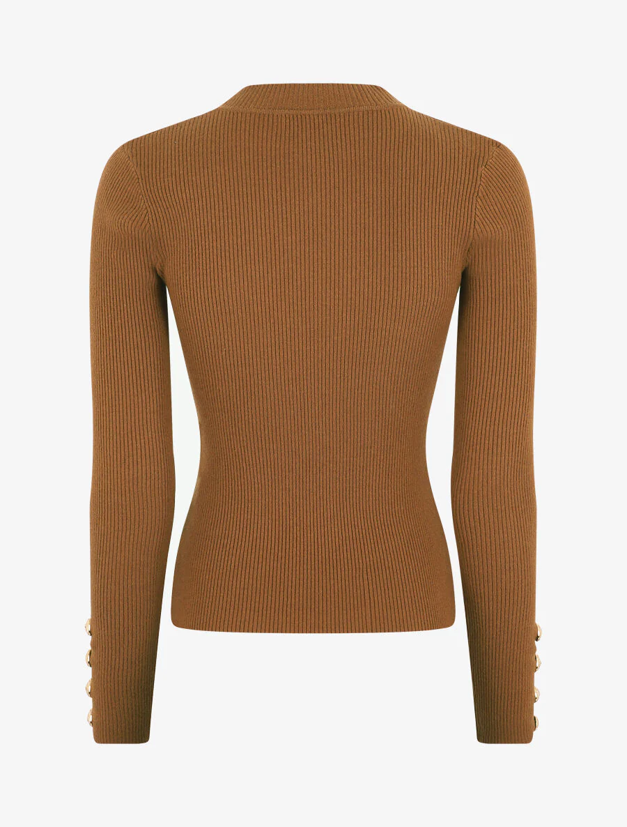 Pull col montant ajusté à boutons - Camel - Image 2