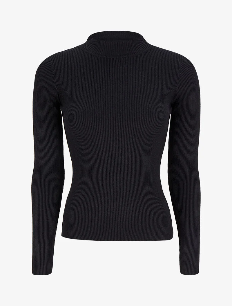 Pull col montant côtelé - Noir