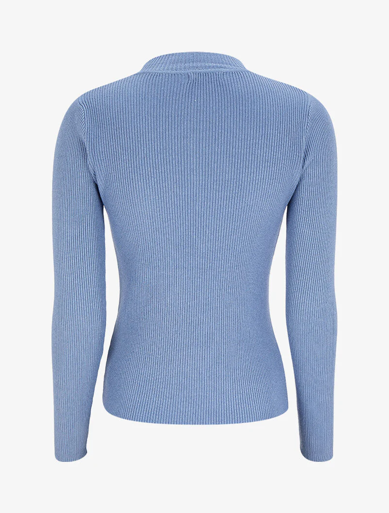Pull col montant côtelé - Bleu - Image 2