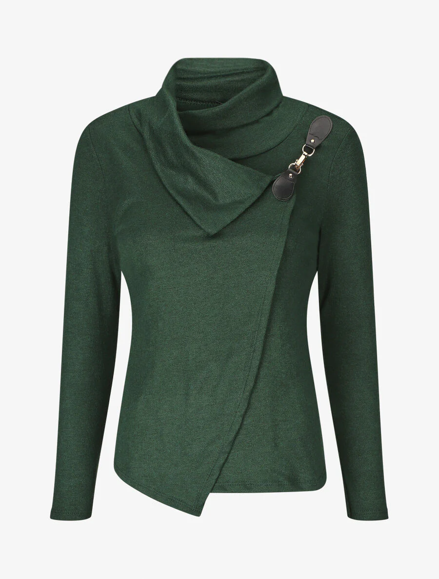 Pull col montant et crochet décoratif - Vert sapin