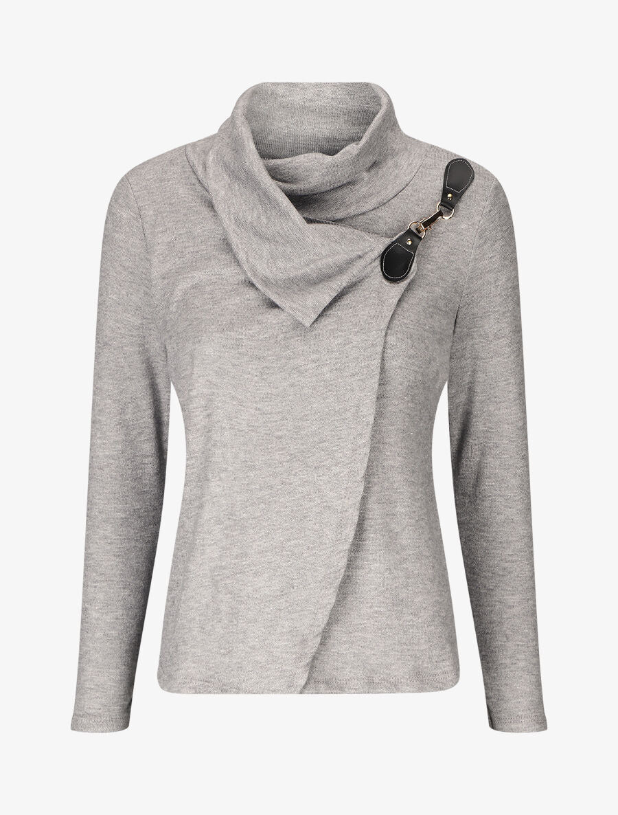 Pull col montant et crochet décoratif - Gris