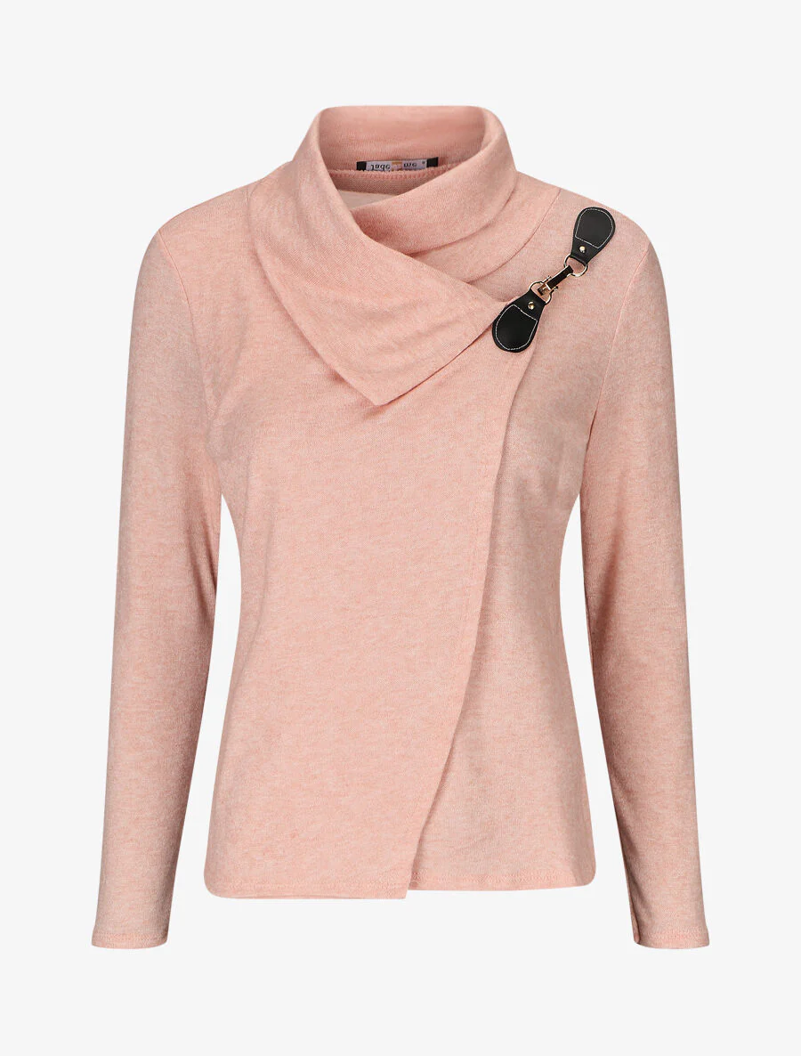 Pull col montant et crochet décoratif - Rose