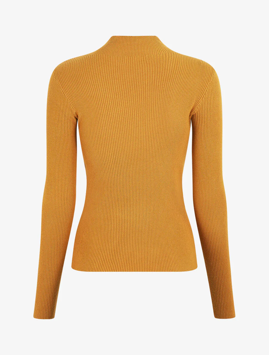 Pull col montant et décolleté ajouré - Moutarde - Image 2