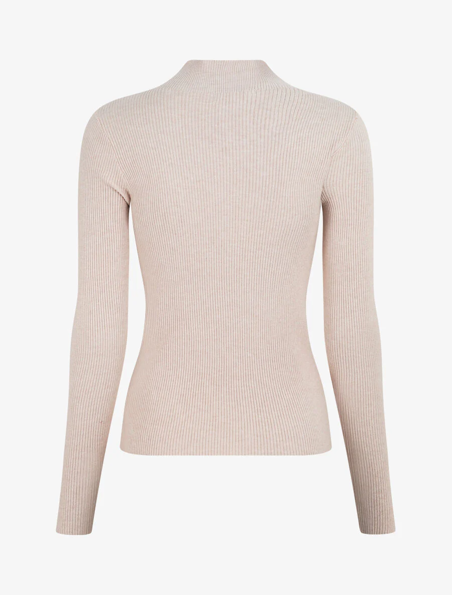 Pull col montant et décolleté ajouré - Beige - Image 2