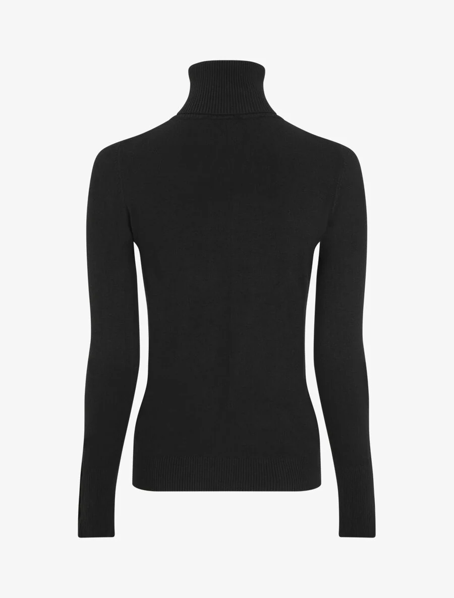 Pull col roulé à poignets boutonnés - Noir - Image 2