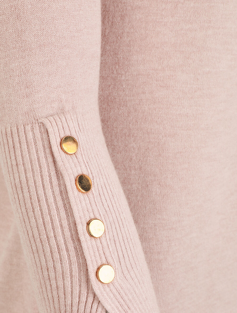 Pull col roulé à poignets boutonnés - Rose pâle - Image 3