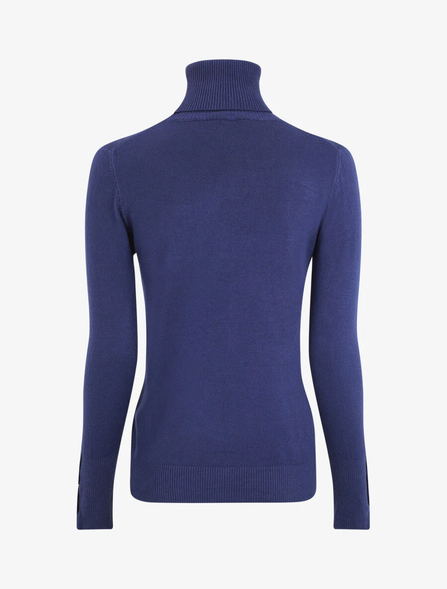 Pull col roulé à poignets boutonnés - Bleu - Image 2