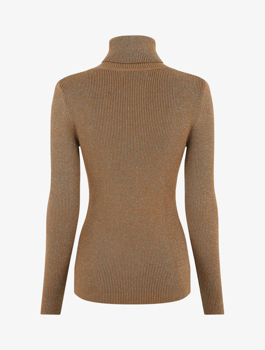 Pull col roulé ajusté et irisé - Camel - Image 2