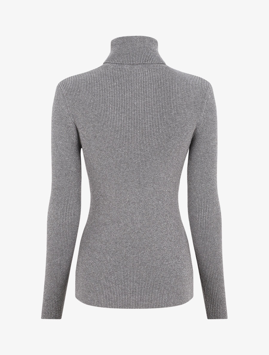 Pull col roulé ajusté et irisé - Gris - Image 2