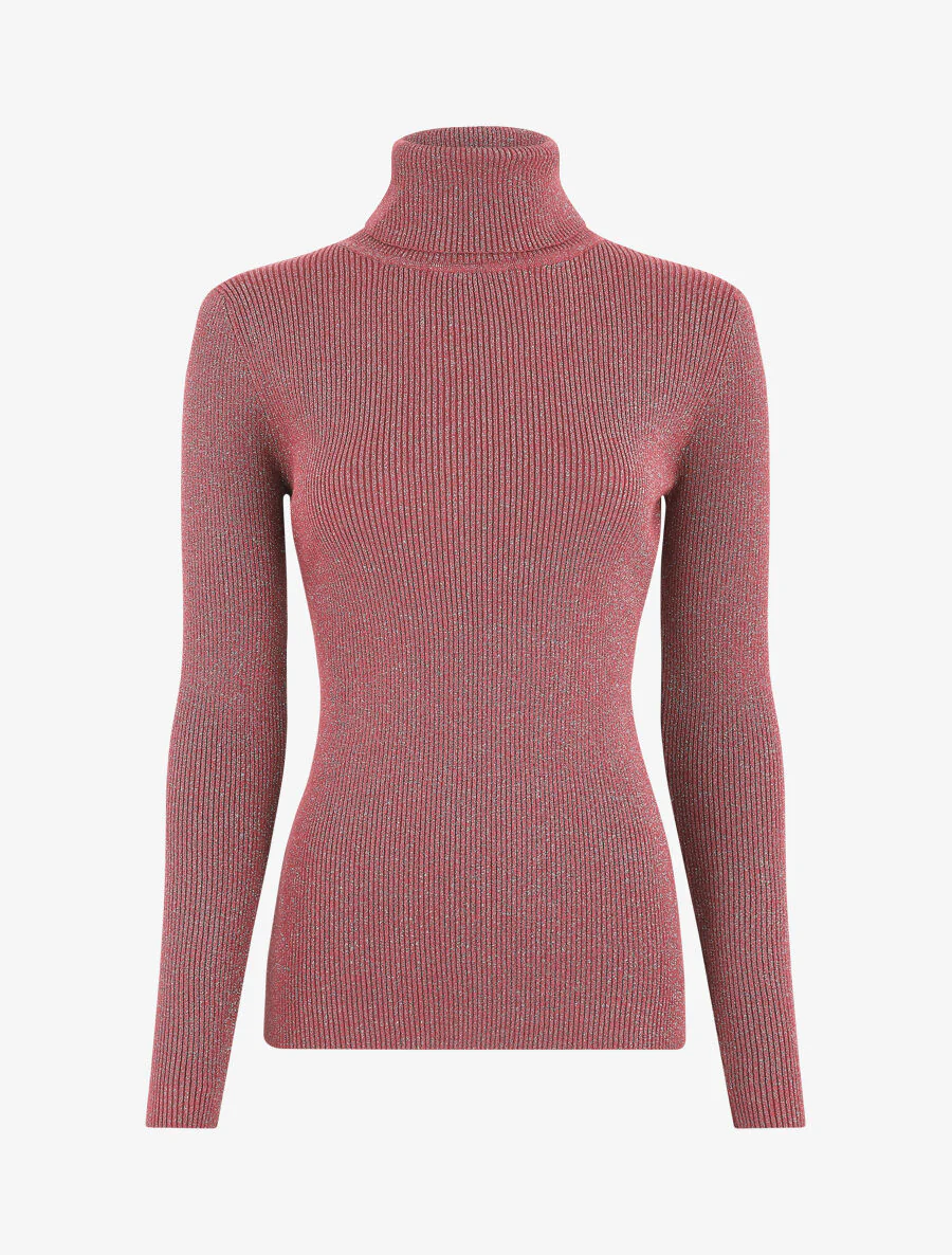 Pull col roulé ajusté et irisé - Vieux rose
