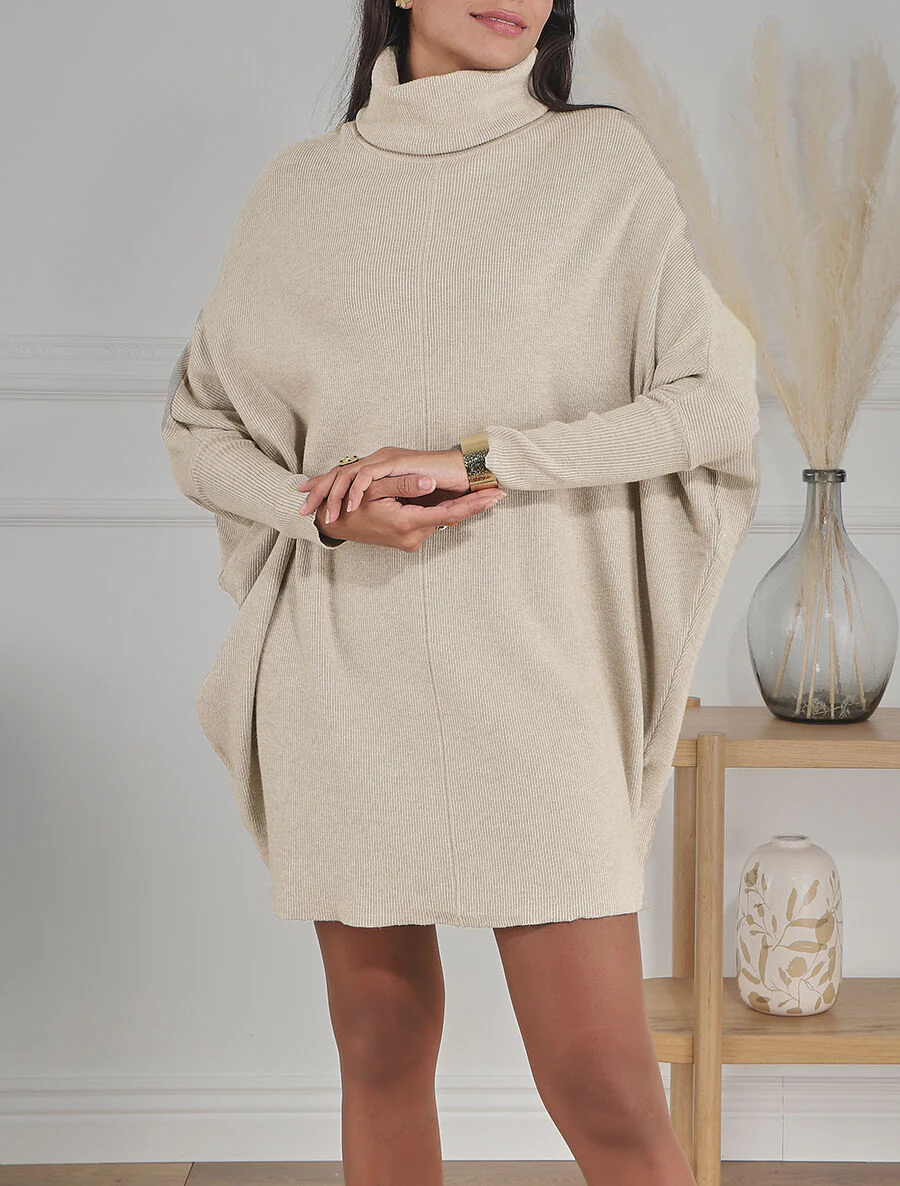Pull col roulé oversize - Beige - Image 4