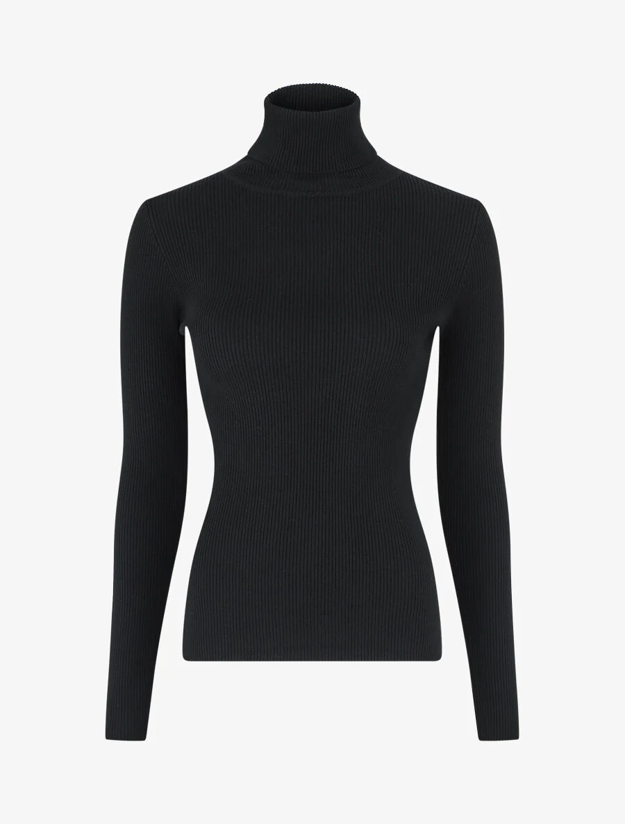Pull col roulé uni ajusté - Noir
