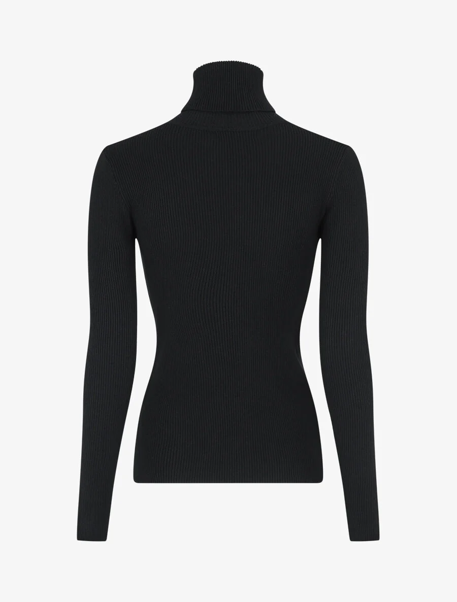 Pull col roulé uni ajusté - Noir - Image 2