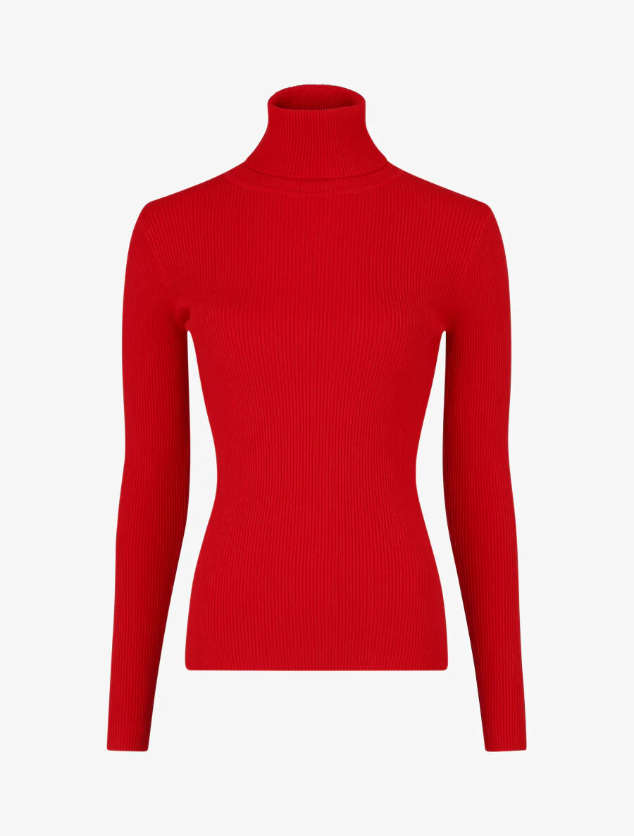 Pull col roulé uni ajusté - Rouge