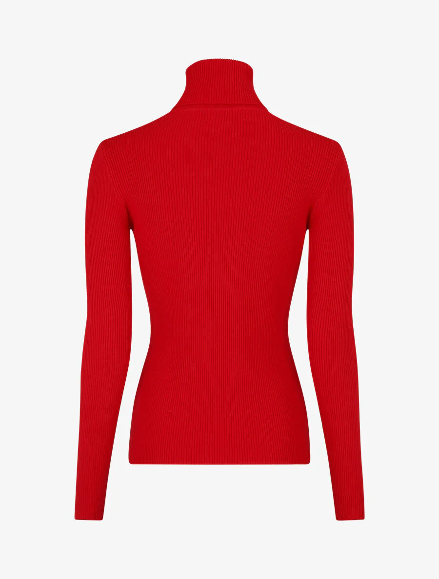 Pull col roulé uni ajusté - Rouge - Image 2