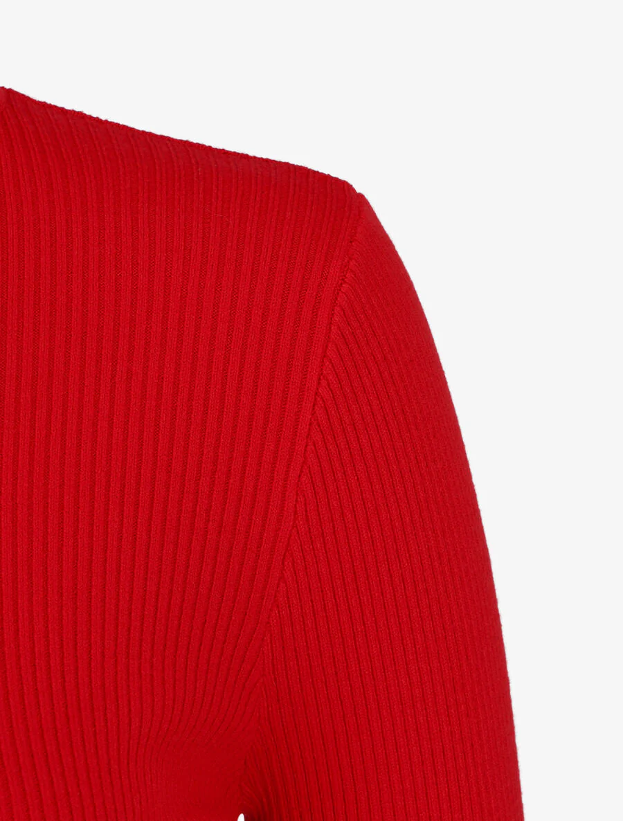Pull col roulé uni ajusté - Rouge - Image 3