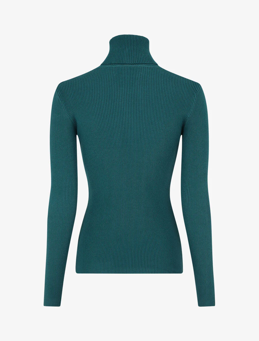 Pull col roulé uni ajusté - Bleu canard - Image 2