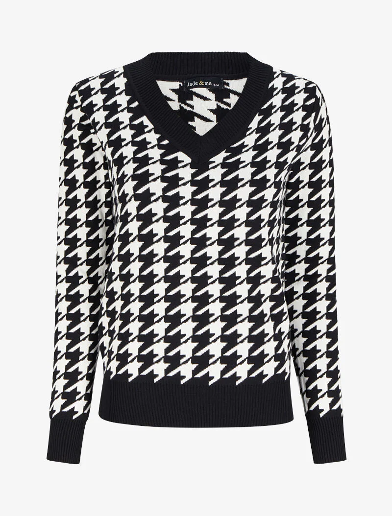 Pull col V à imprimé - Noir/blanc