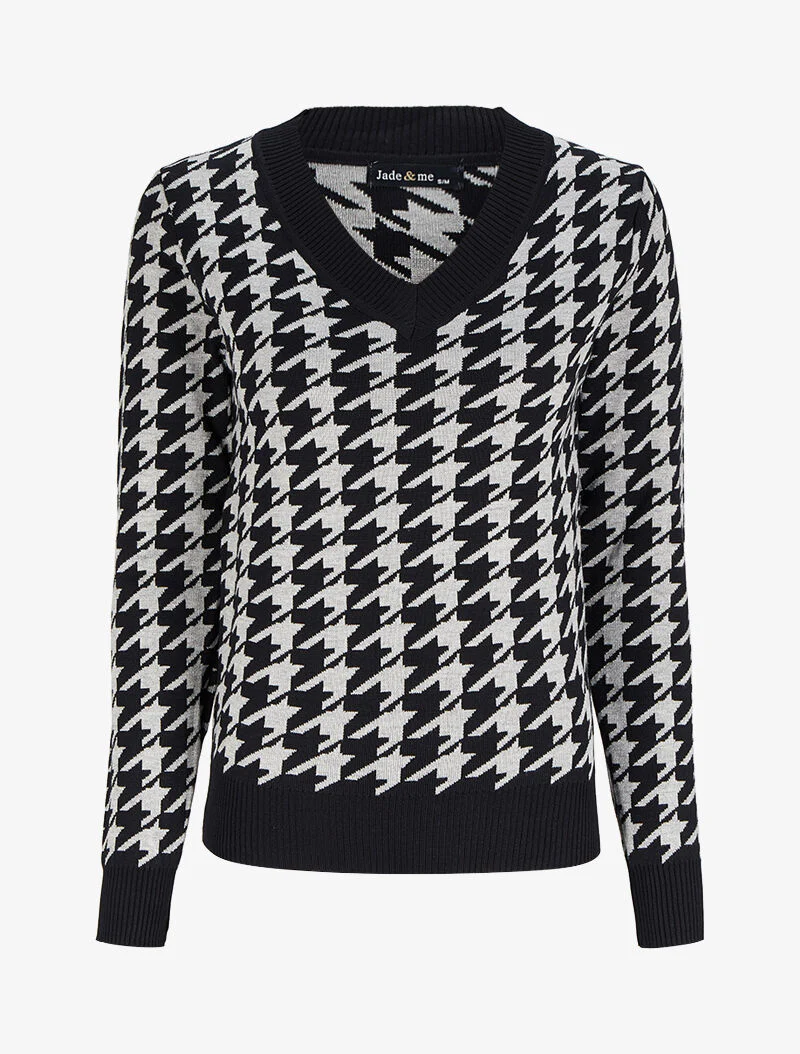 Pull col V à imprimé - Gris/noir