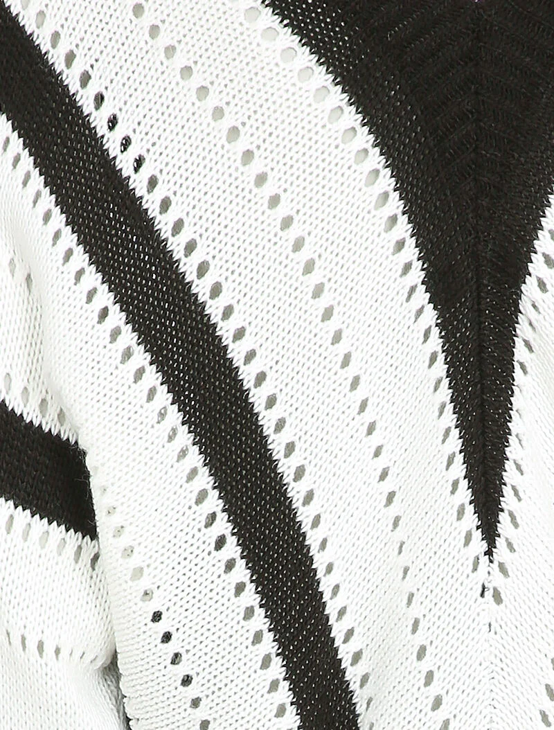Pull col V à rayures en maille ajourée - Noir - Image 3
