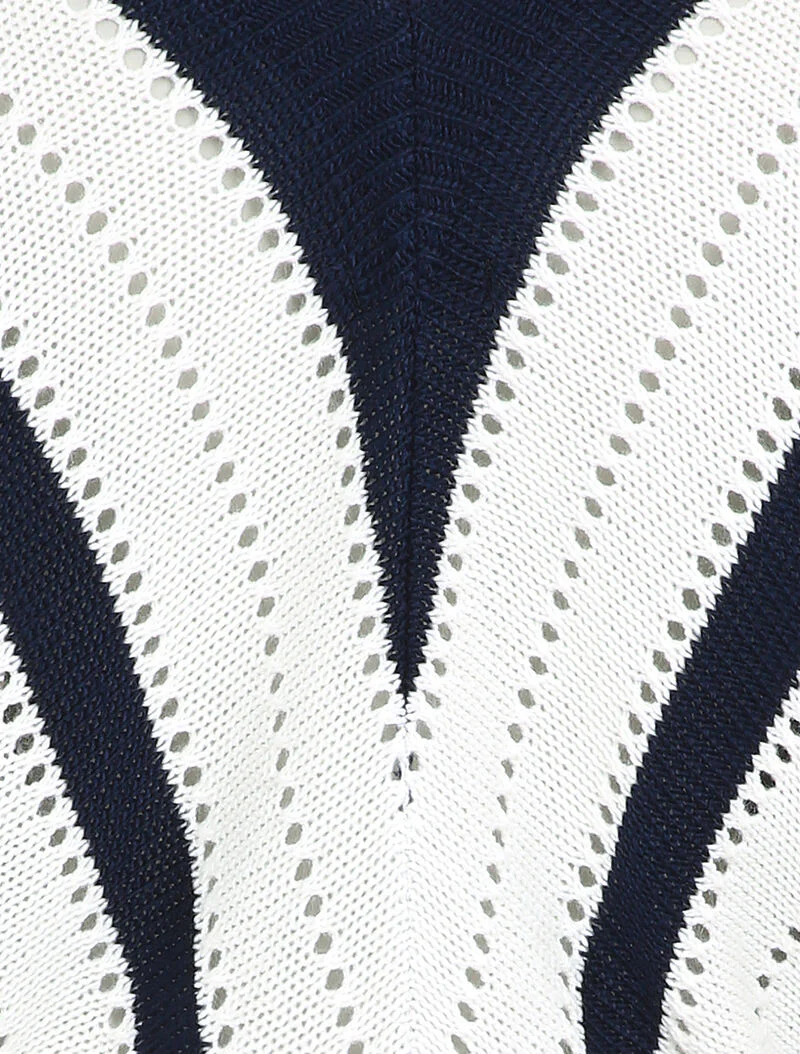 Pull col V à rayures en maille ajourée - Marine - Image 3