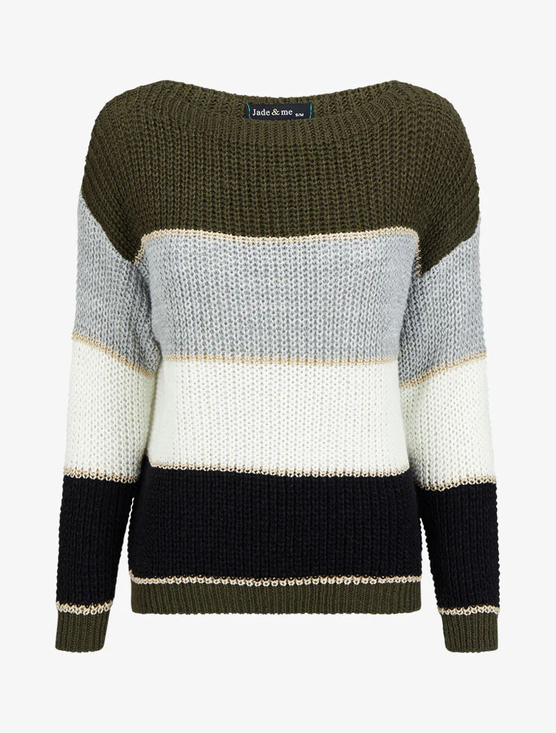 Pull color block à détails irisés - Kaki