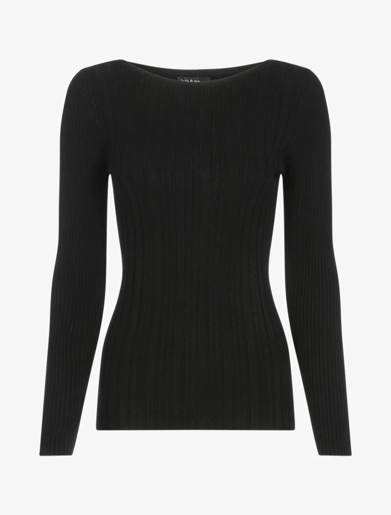 Pull côtelé à bandes en maille tressée - noir