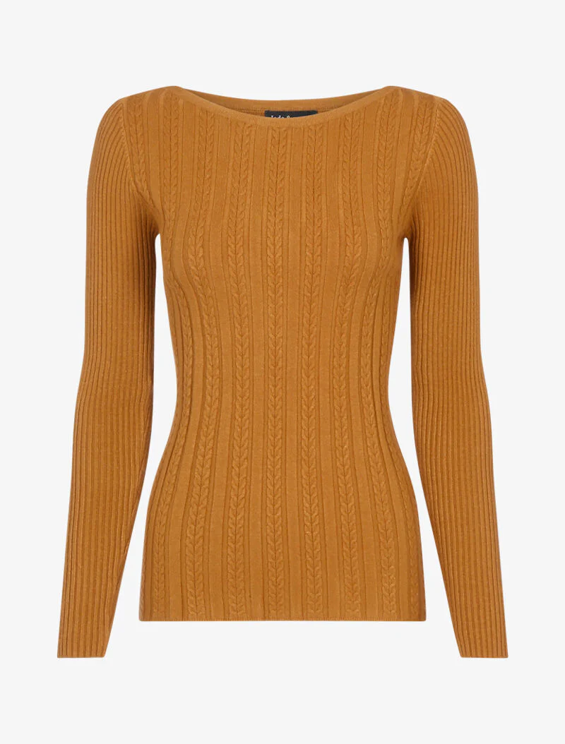 Pull côtelé à bandes en maille tressée - rouille