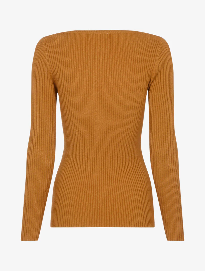 Pull côtelé à bandes en maille tressée - rouille - Image 2