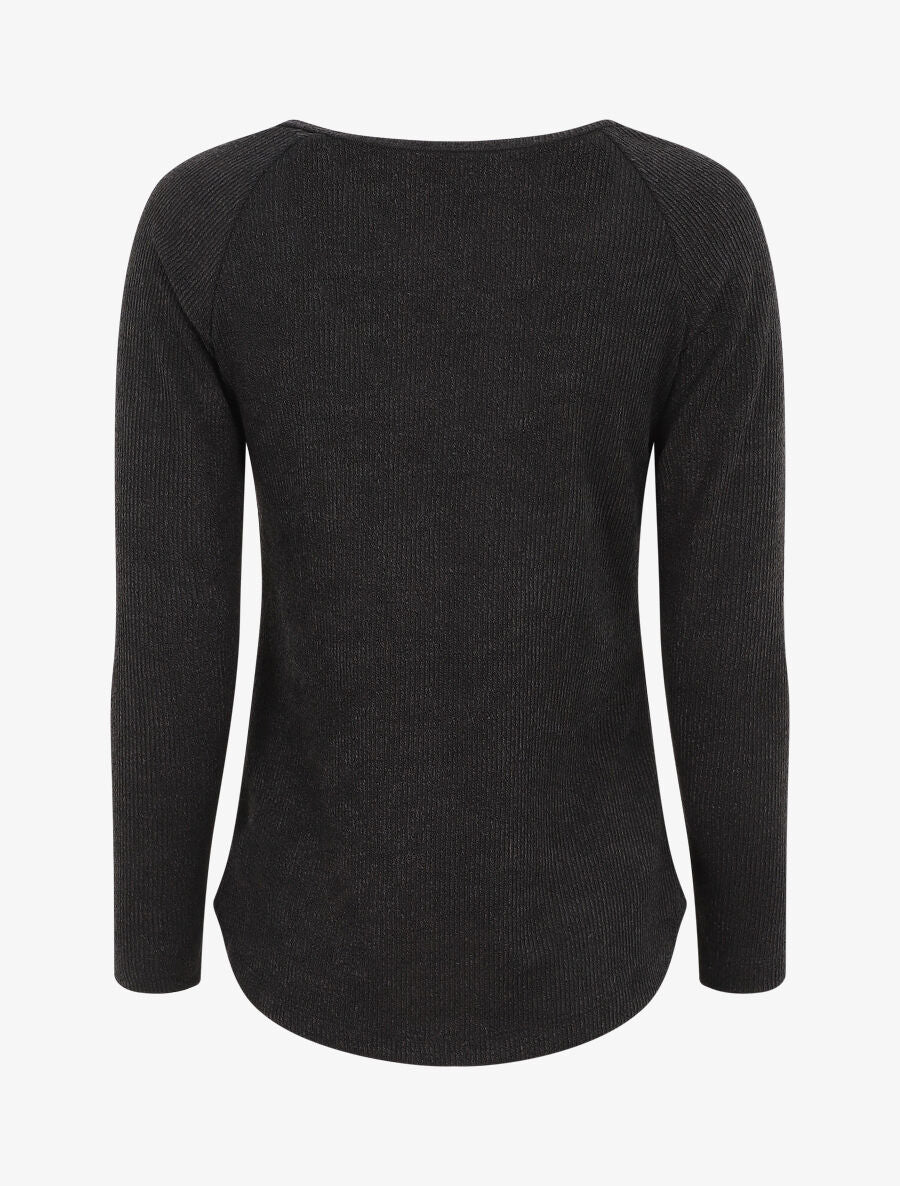 Pull côtelé à boutons - Noir - Image 2