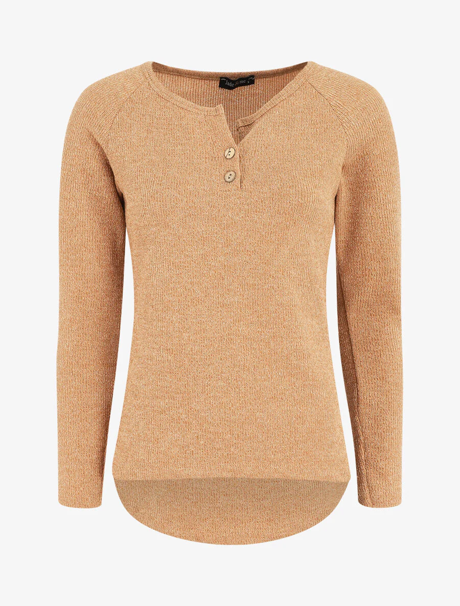 Pull côtelé à boutons - Camel