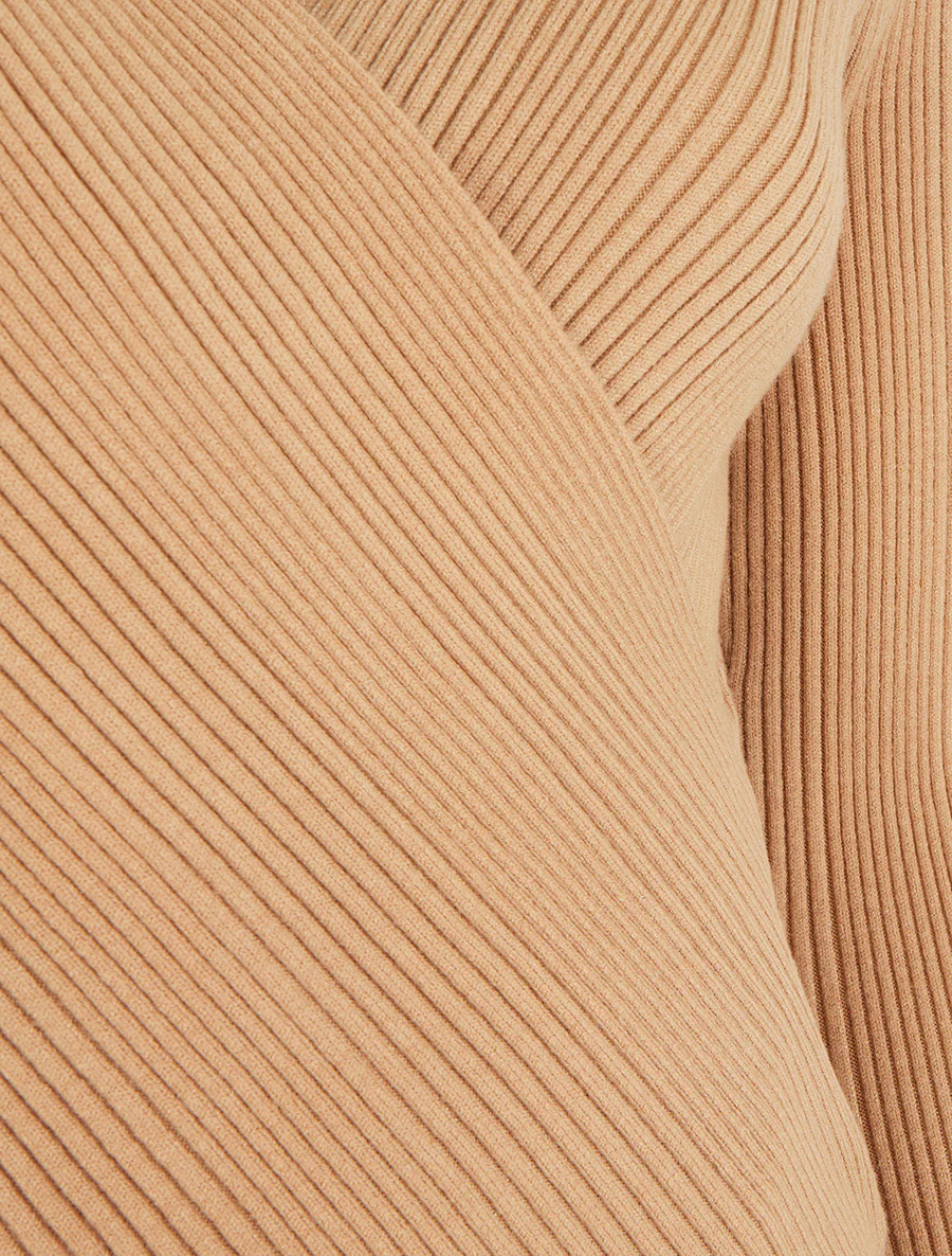 Pull côtelé à col cache-coeur - Camel clair - Image 3