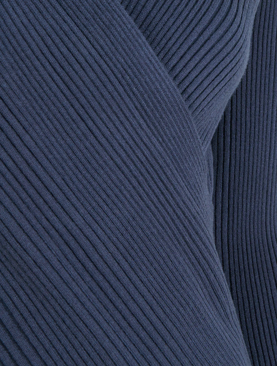 Pull côtelé à col cache-coeur - Marine - Image 3