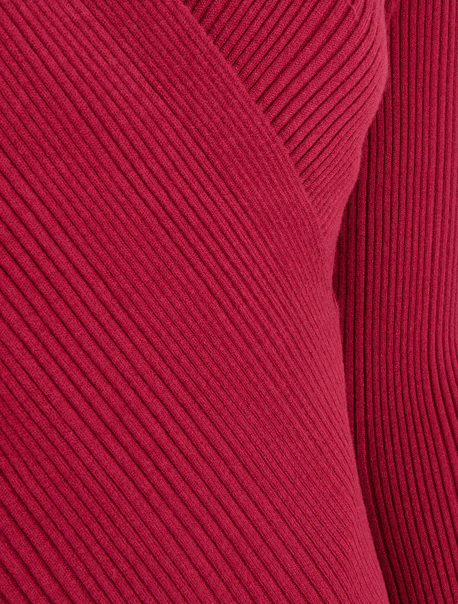 Pull côtelé à col cache-coeur - Lie de vin - Image 3