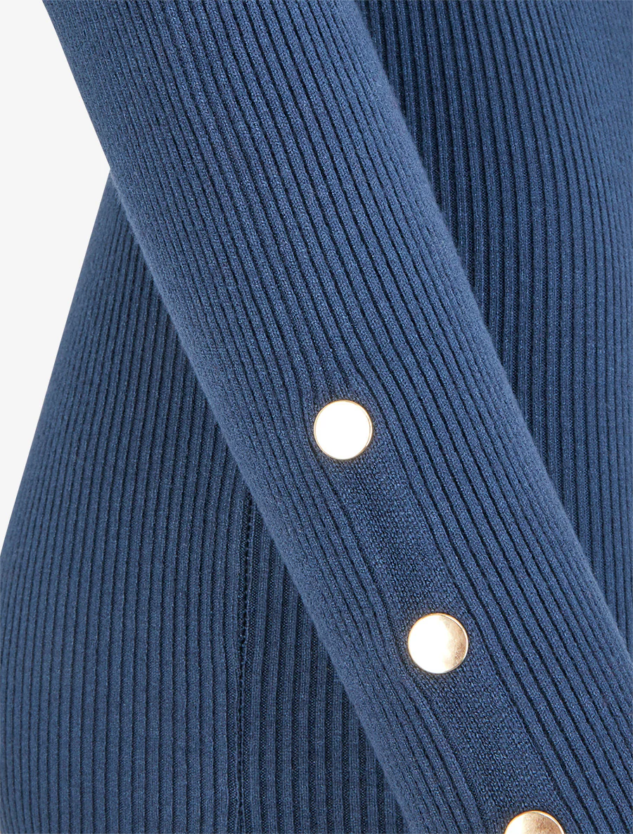 Pull côtelé à col montant - Marine - Image 3