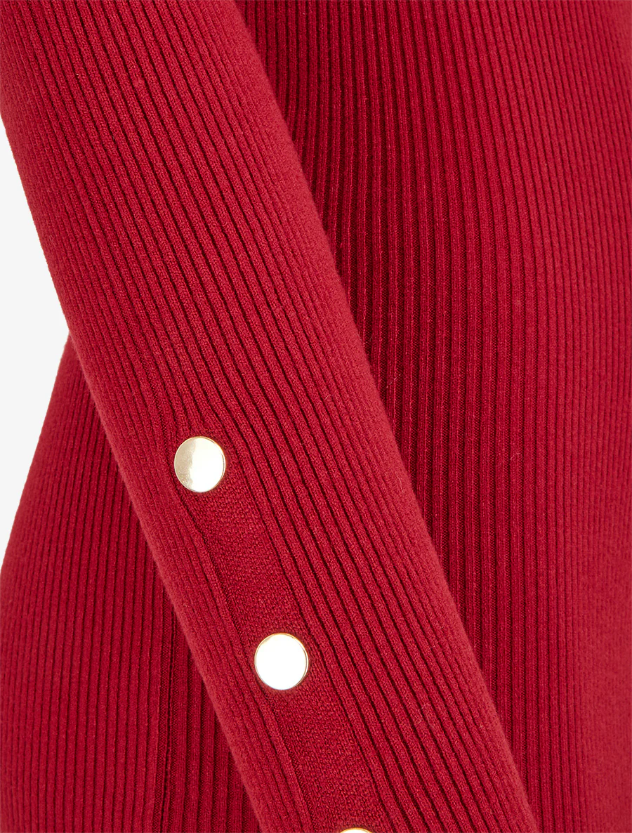 Pull côtelé à col montant - Rouge - Image 3