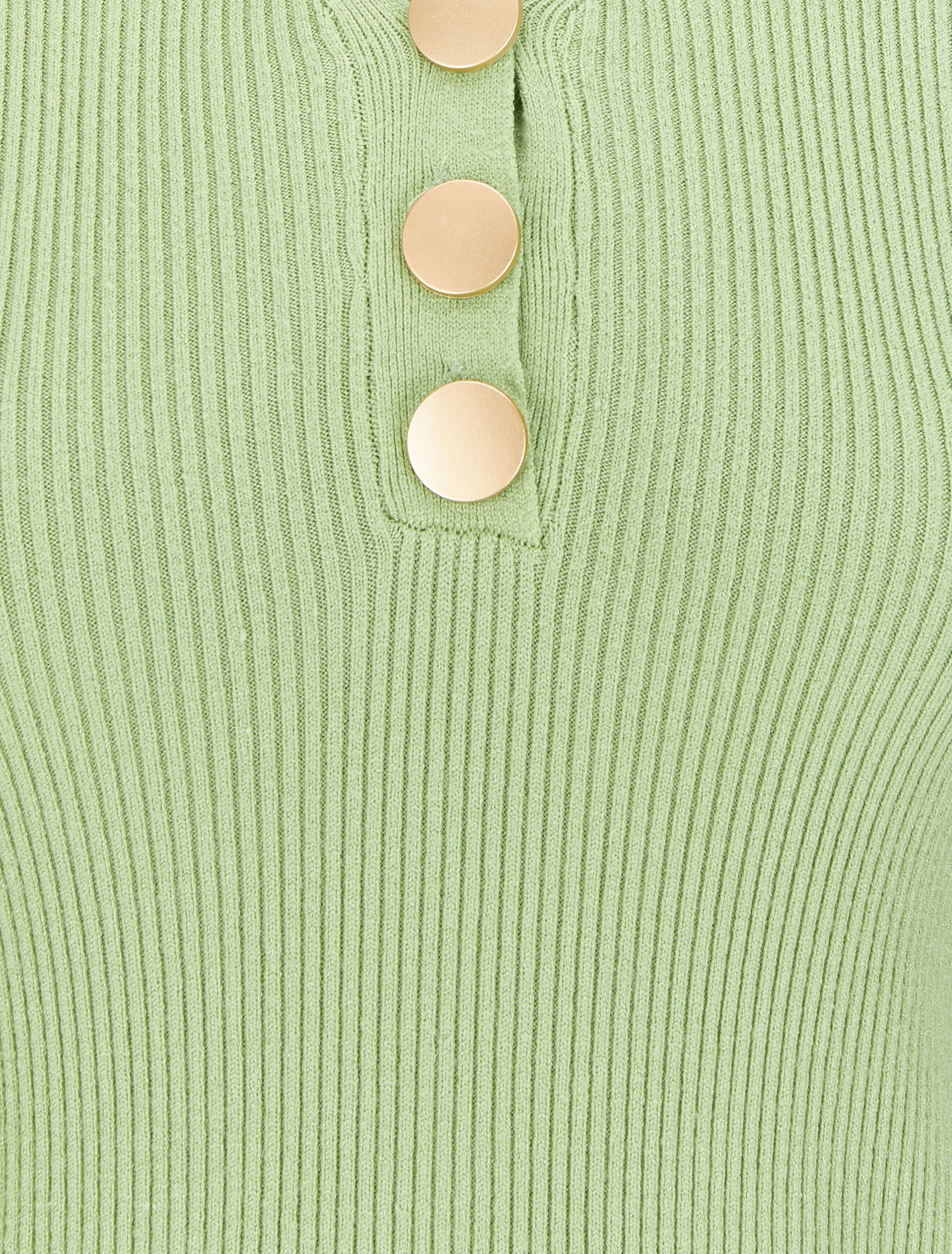 Pull côtelé à col V boutonné - Vert pomme - Image 3