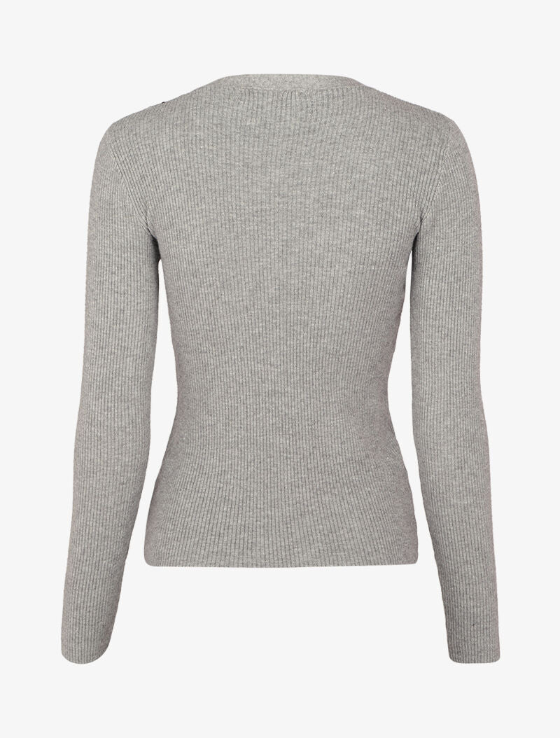 Pull côtelé à col V boutonné - Gris chiné - Image 2