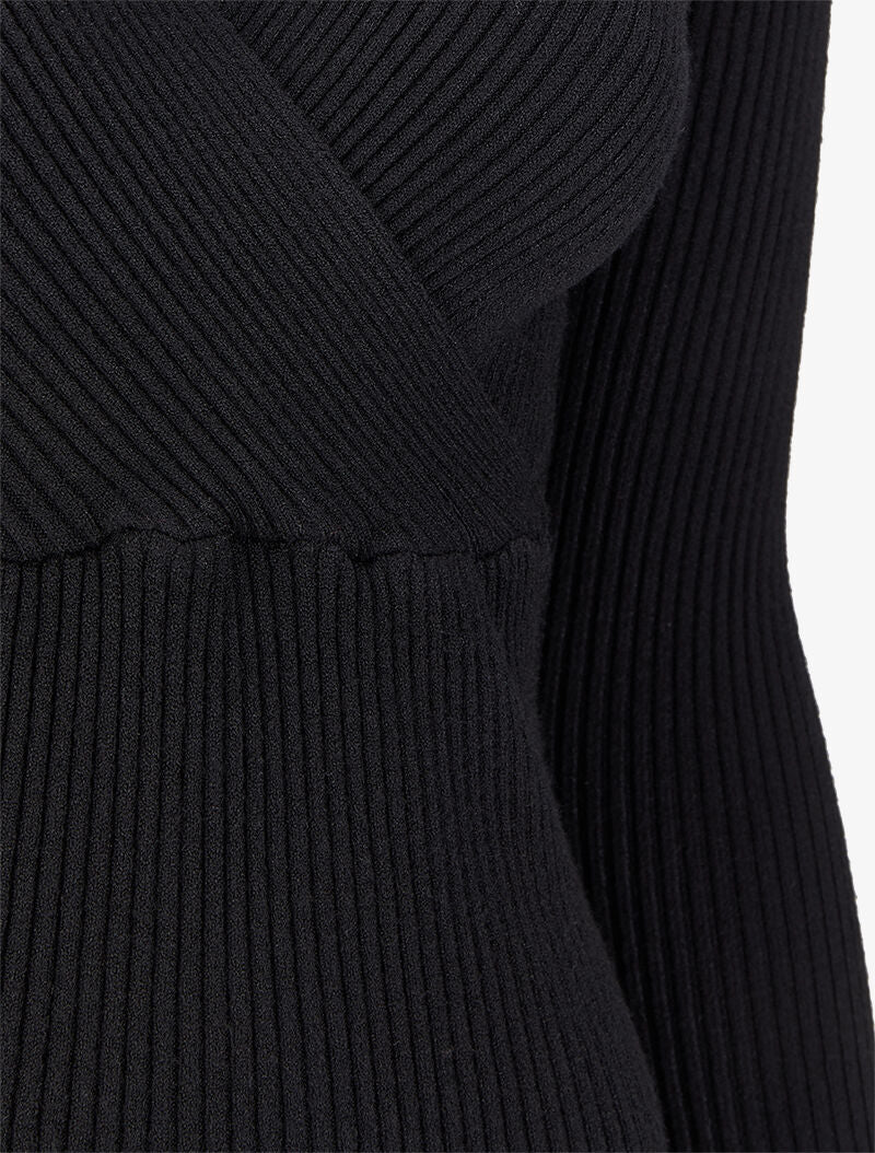 Pull côtelé à encolure cache-coeur - Noir - Image 3