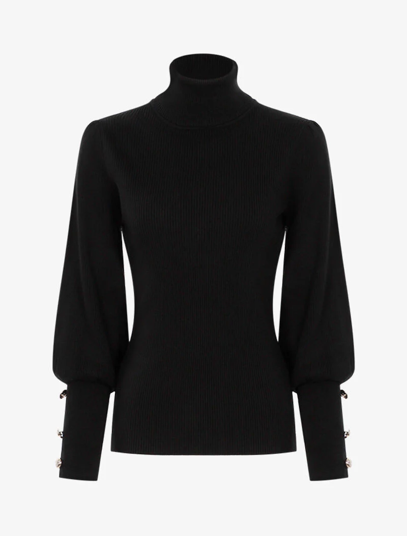 Pull côtelé à manches bishop - noir