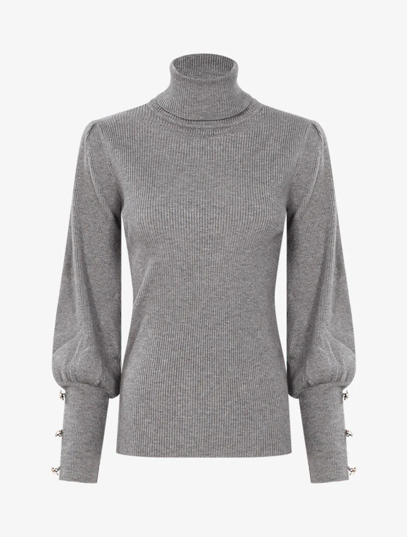 Pull côtelé à manches bishop - gris clair