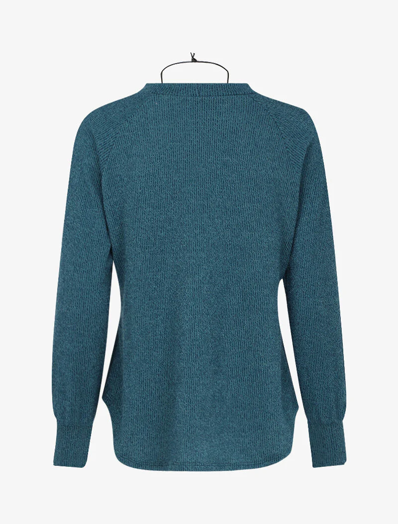 Pull côtelé à manches raglan et bords arrondis - Bleu canard - Image 2